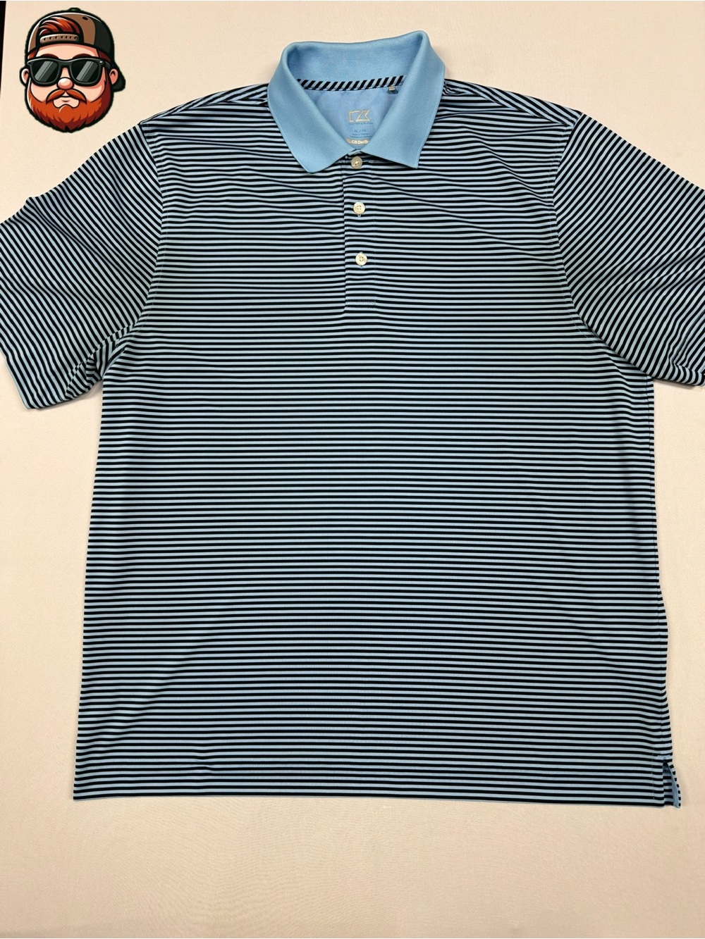 Men’s XL Cutter and Buck Blue/Black Striped Golf Polo Short Sleeve